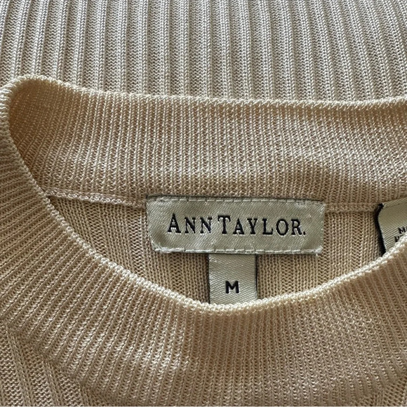Vintage ANN TAYLOR 100% Silk Long Sleeve Ribbed Top Ivory - Picture 6 of 7